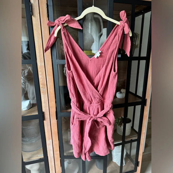 Summersalt Muslin Romper bows The Going Places Gauze Tie Shoulder rust terracota - Picture 2 of 7